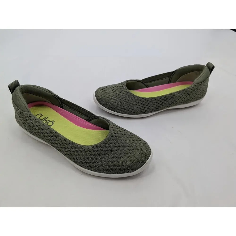 Ryka Cheri Flat Shoe in Dark Green Size 5.5 Women's Slip Ons Comfort Athleisure
